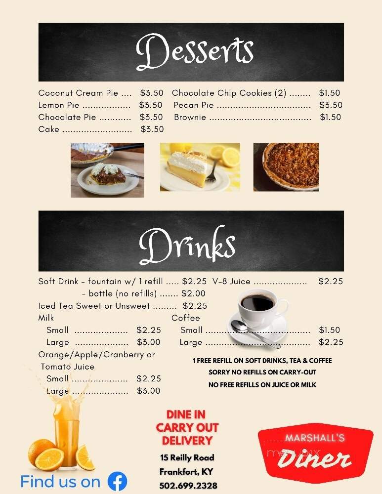 Marshall's Backstretch Diner - Frankfort, KY menu_pic