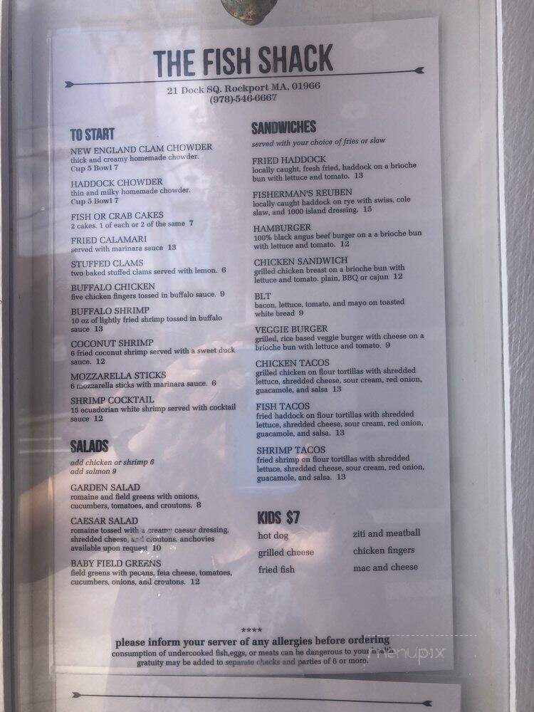 Fish Shack Restaurant - Rockport, MA menu_pic