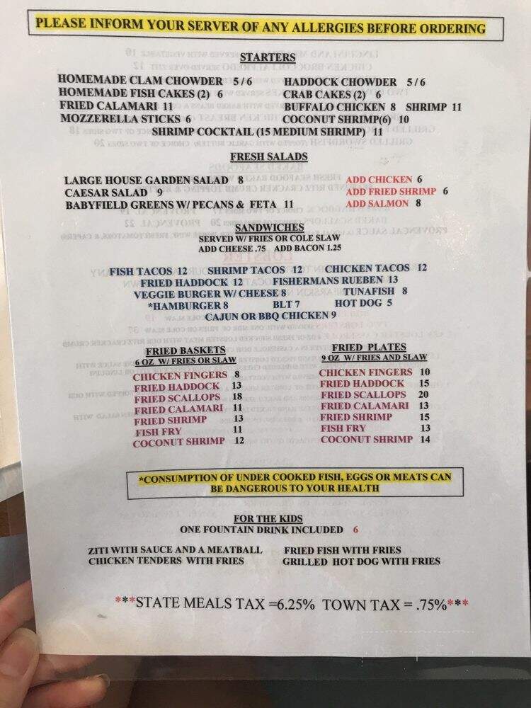 Fish Shack Restaurant - Rockport, MA menu_pic