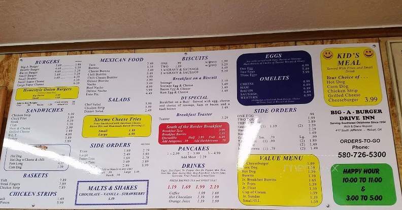 Big-A Burger Drive Inn - Hobart, OK menu_pic