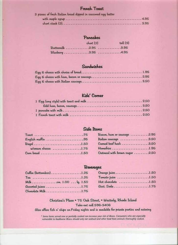 Christina's Place - Westerly, RI menu_pic