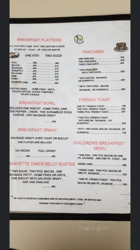 Lafayette Diner - Fredericksburg, VA menu_pic