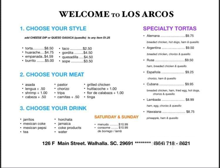 Los Arcos - Walhalla, SC menu_pic