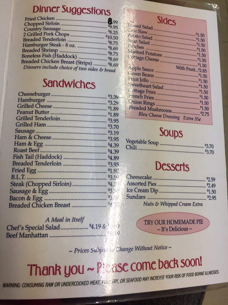 Flamingo Motel & Restaurant - Dunreith, IN menu_pic