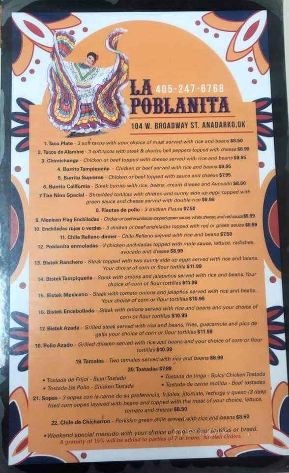 La Poblanita - Anadarko, OK menu_pic