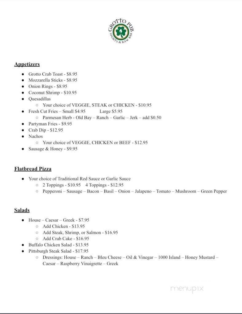 Grotto Pub Sports & Raw Bar - Enola, PA menu_pic