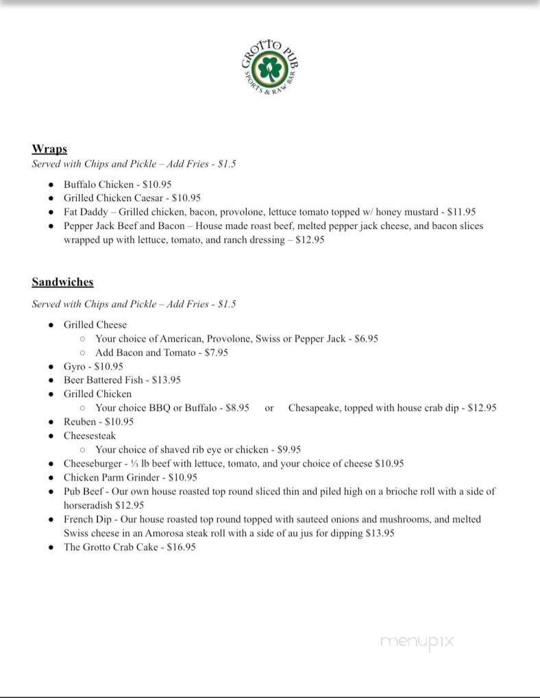 Grotto Pub Sports & Raw Bar - Enola, PA menu_pic