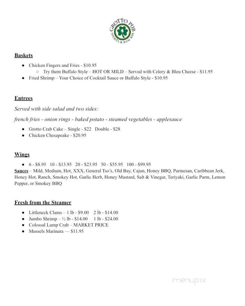 Grotto Pub Sports & Raw Bar - Enola, PA menu_pic
