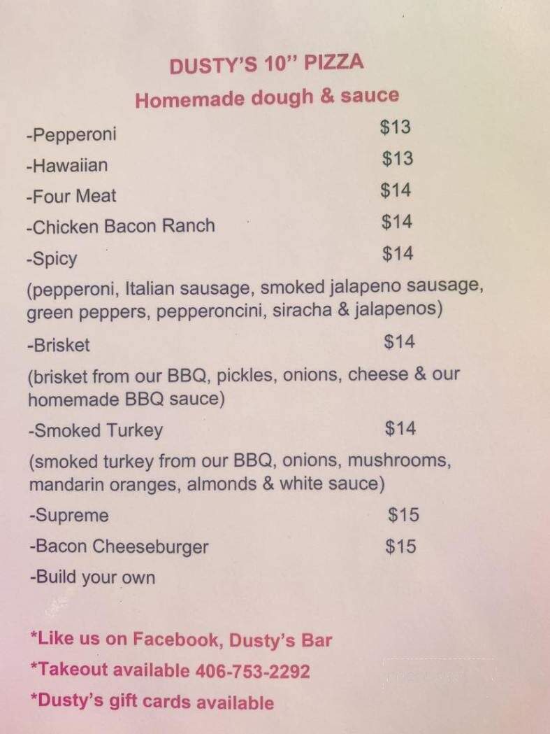 Dusty's Bar - Brady, MT menu_pic