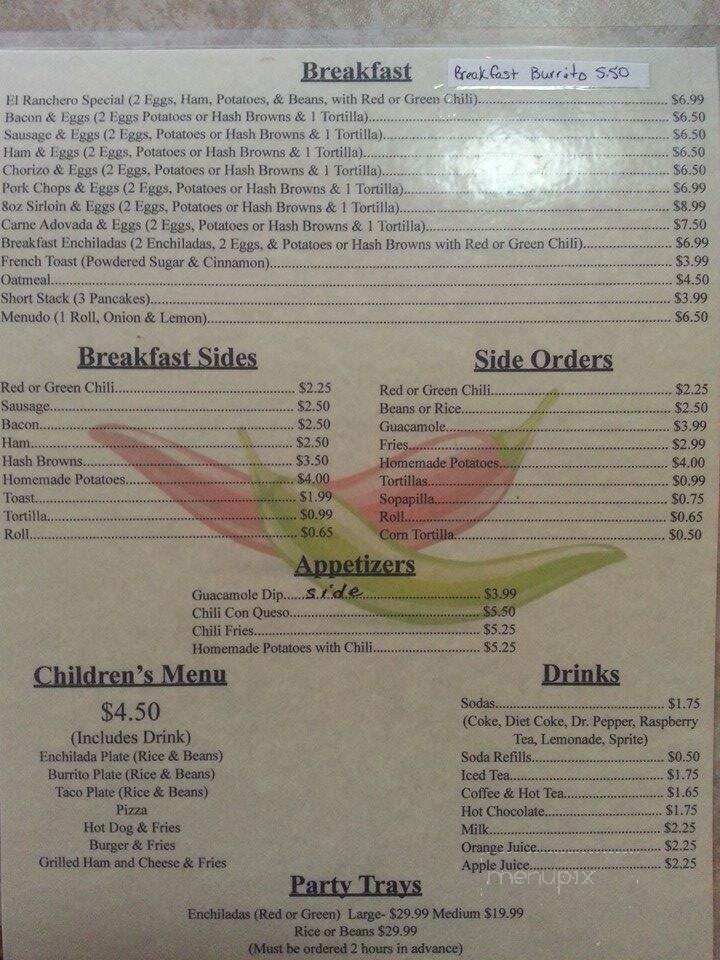 El Ranchero Cafe - Milan, NM menu_pic