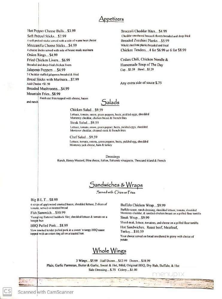 Tall Cedars - Donegal, PA menu_pic