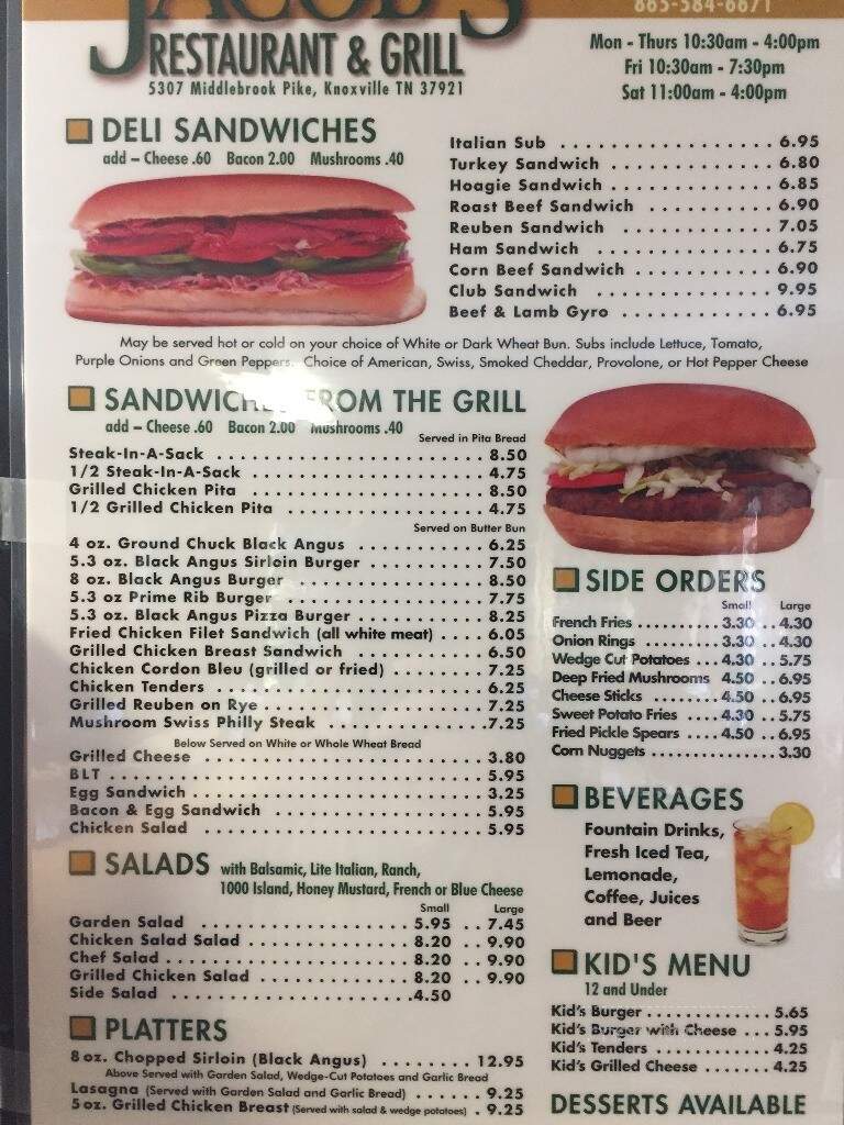 Jacob's Time Out Deli - Knoxville, TN menu_pic