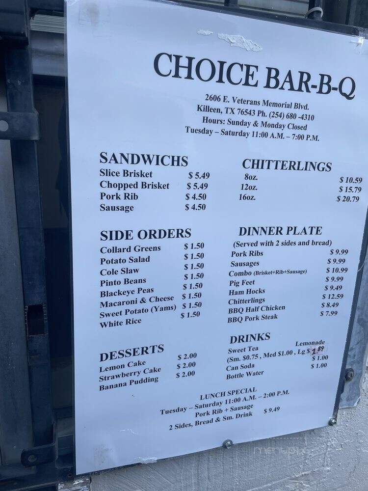 Choice Barbecue Restaurant - Killeen, TX