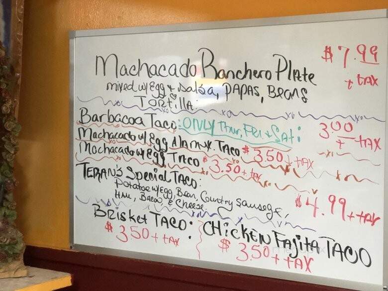 Teran's Restaurant - San Antonio, TX menu_pic