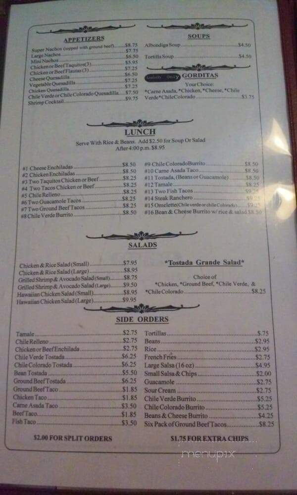 Touch Of Mexico - Templeton, CA menu_pic