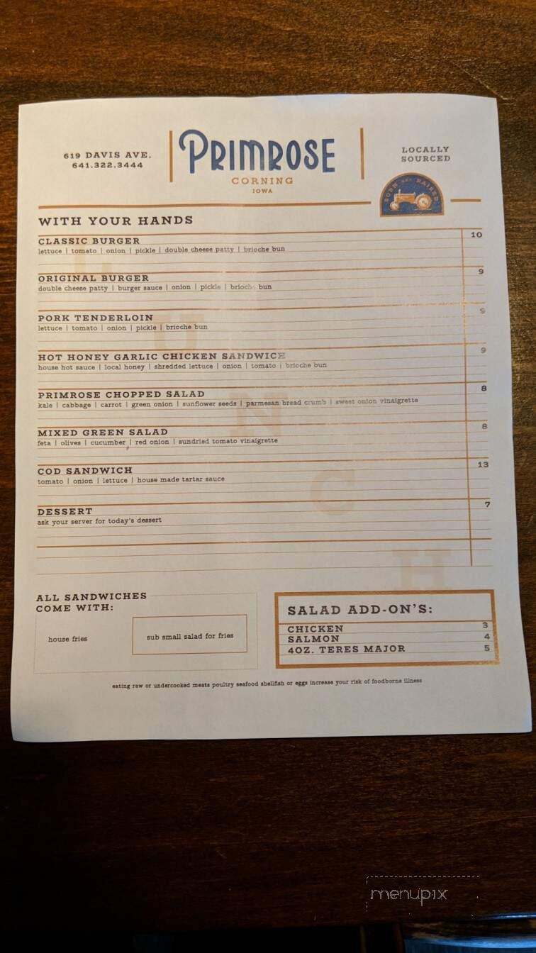 Primrose Restaurant - Corning, IA menu_pic