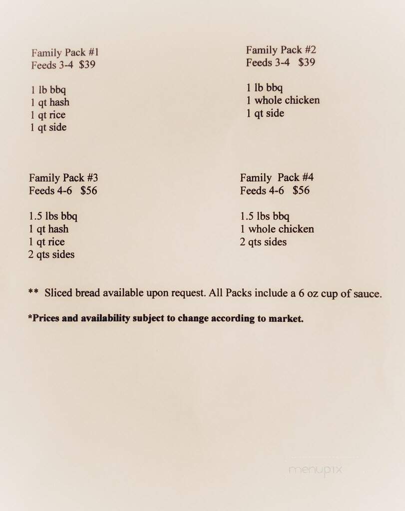 Patriots Smokehouse - Clarks Hill, SC menu_pic
