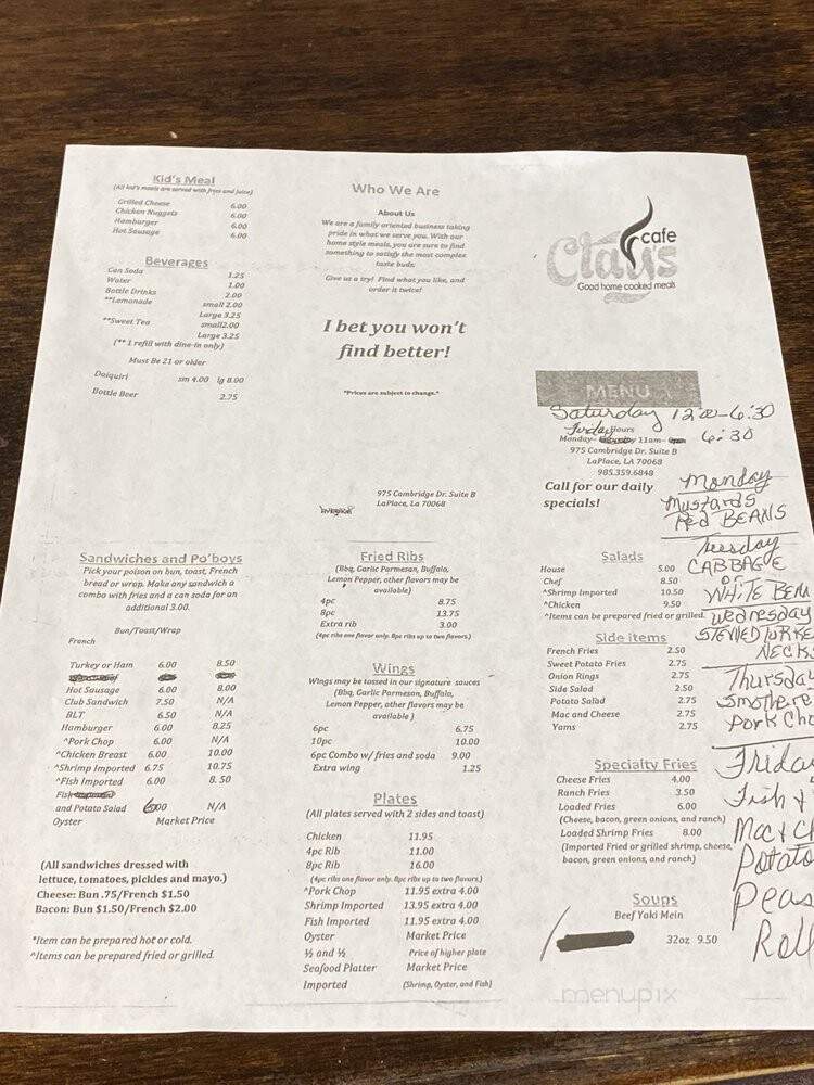 Clay's Cafe - metairie, LA menu_pic