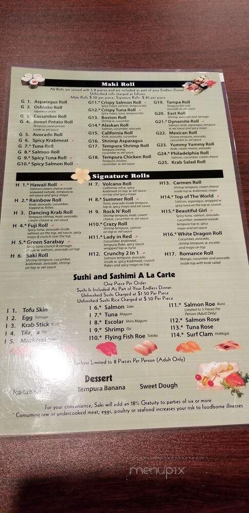 Saki Endless Sushi Hibachi - Southaven, MS menu_pic