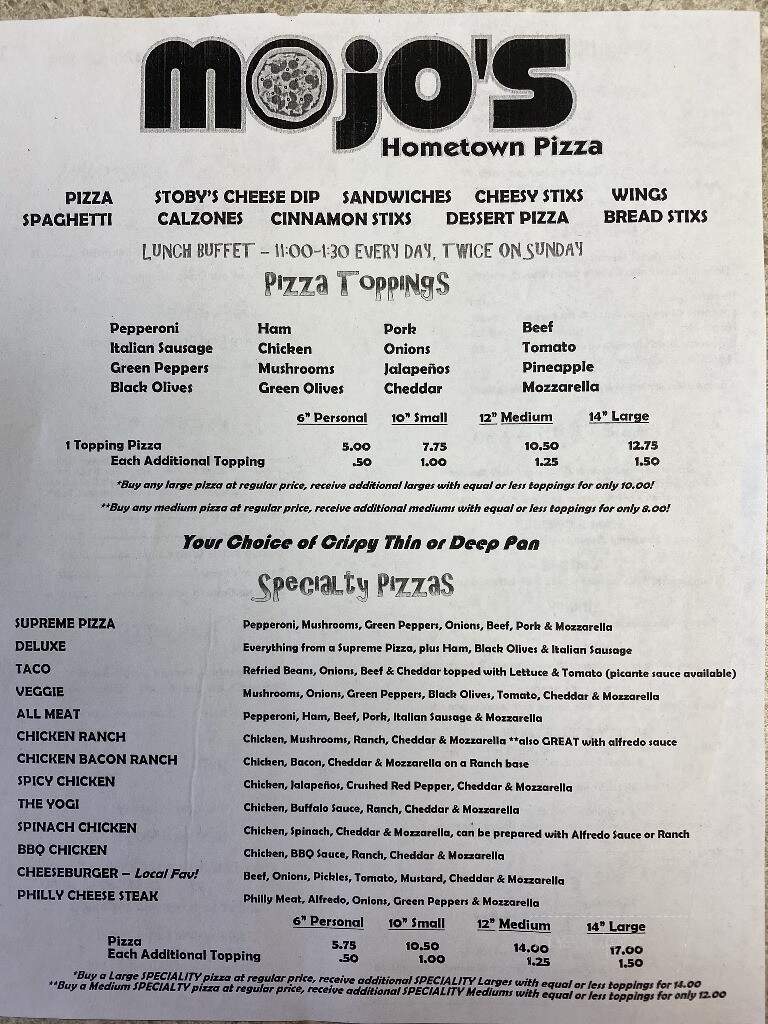 MoJo's Hometown Pizza - Greenbrier, AR menu_pic