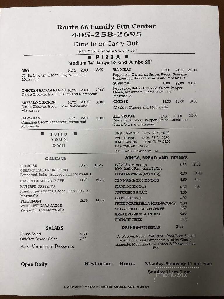 Rt 66 Bowl - Chandler, OK menu_pic