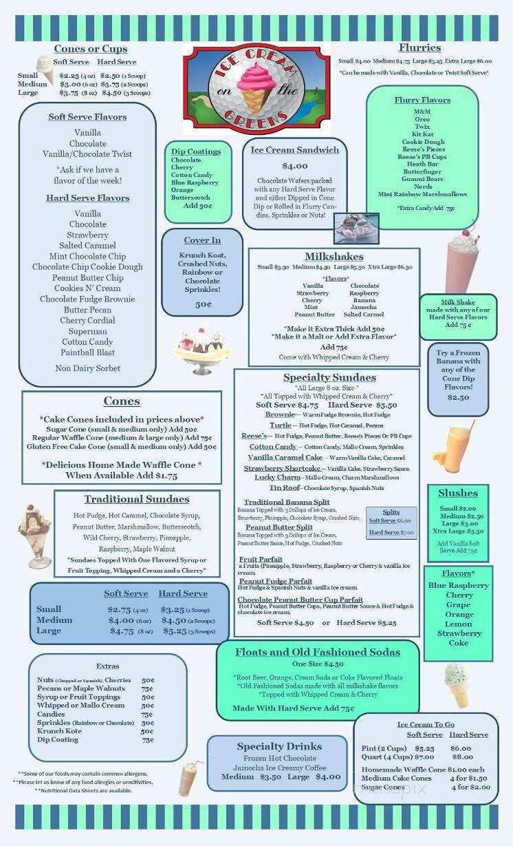 Ice Cream On The Greens - Mentor, OH menu_pic