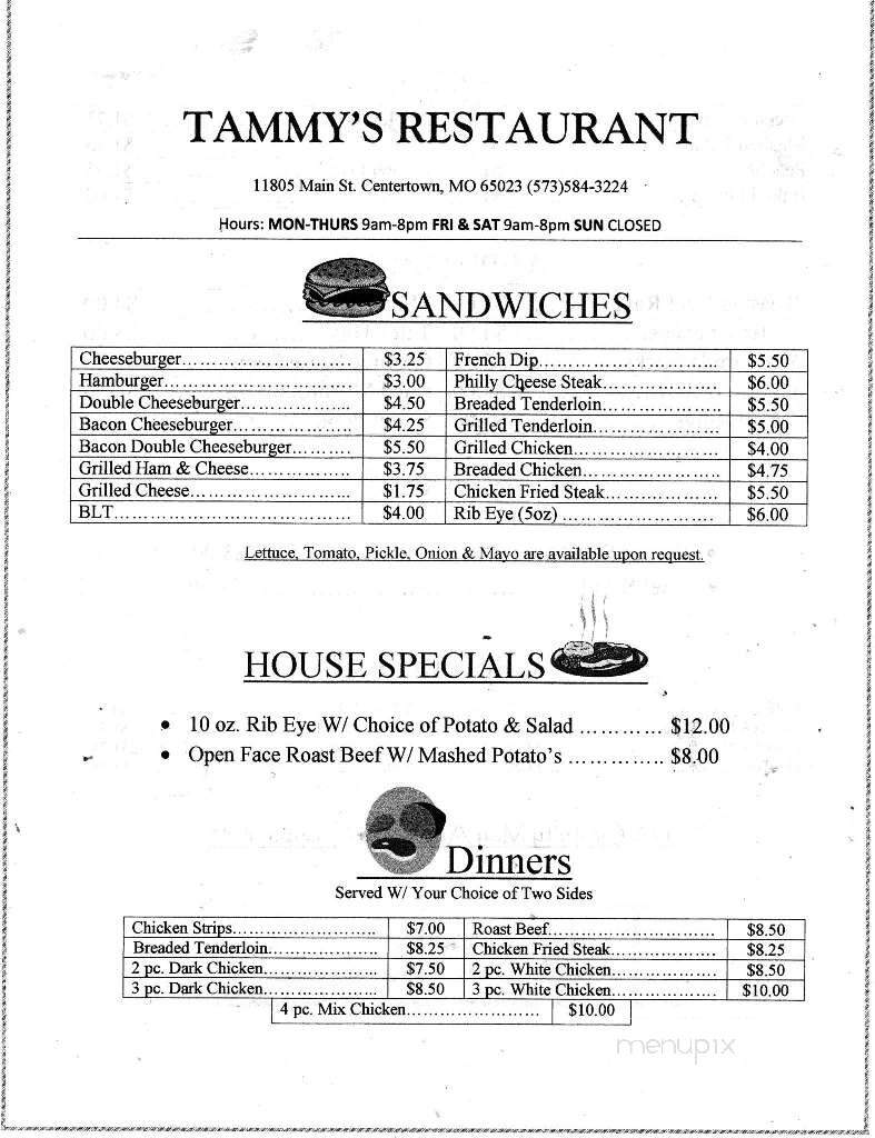 Tammy's - Centertown, MO menu_pic