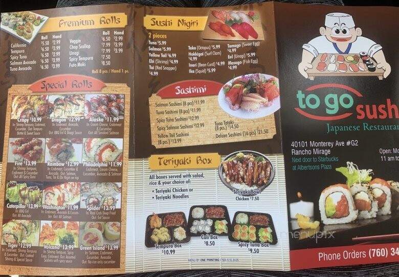 To Go Sushi - Rancho Mirage, CA menu_pic