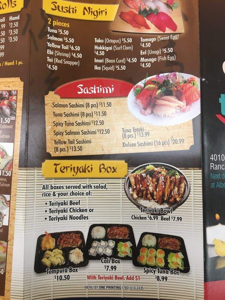 To Go Sushi - Rancho Mirage, CA menu_pic