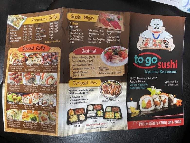 To Go Sushi - Rancho Mirage, CA menu_pic