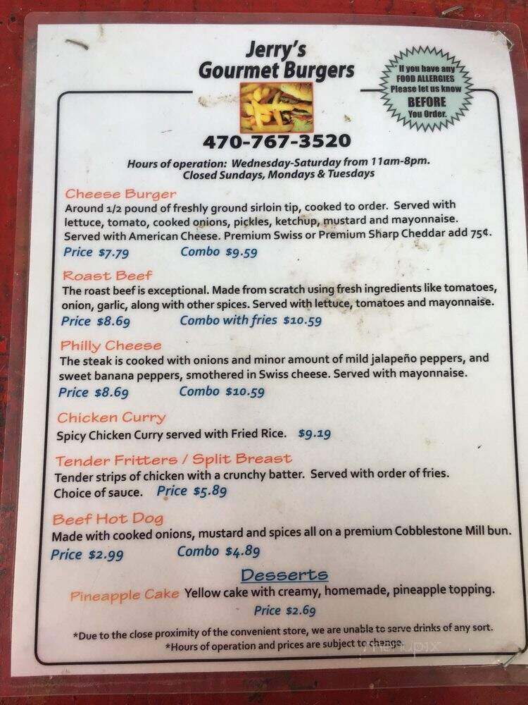 Jerry's Gourmet Burgers - Villa Rica, GA menu_pic