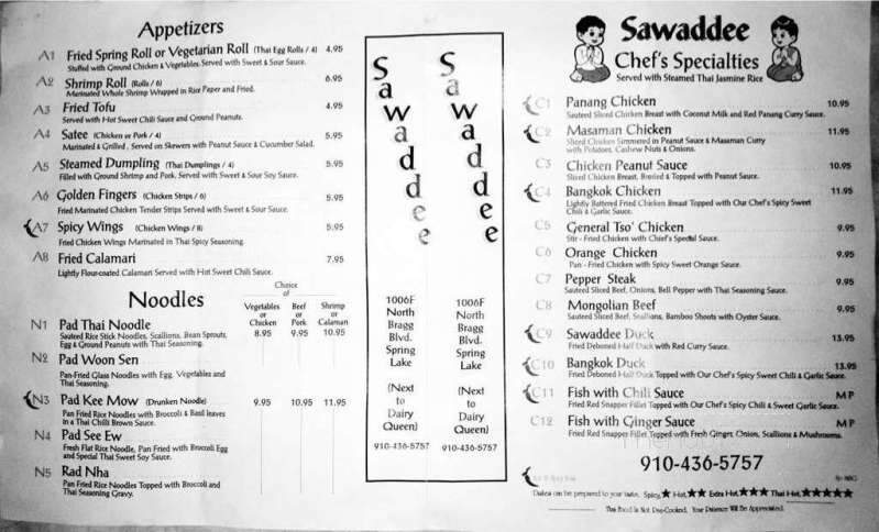 Sawaddee - Spring Lake, NC menu_pic