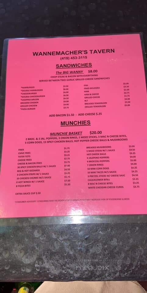 Wannemacher's Tavern - Ottoville, OH menu_pic