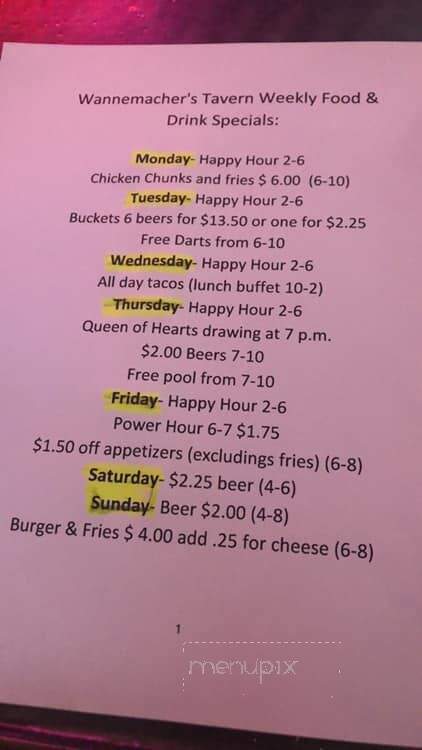 Wannemacher's Tavern - Ottoville, OH menu_pic