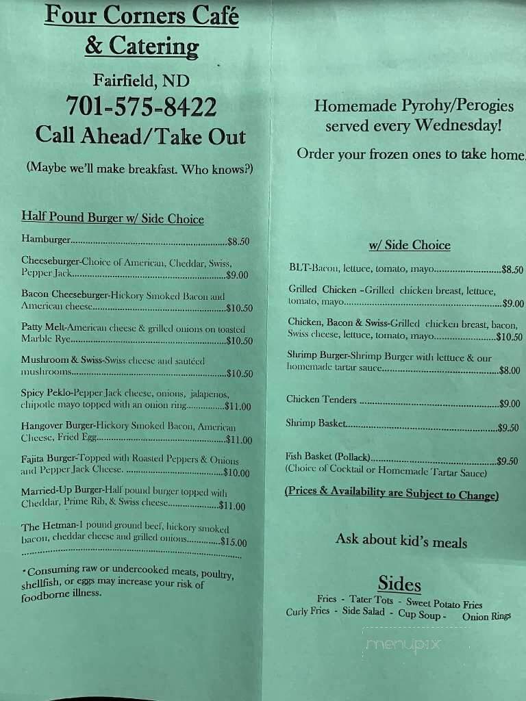 Four Corners Cafe - Fairfield, ND menu_pic