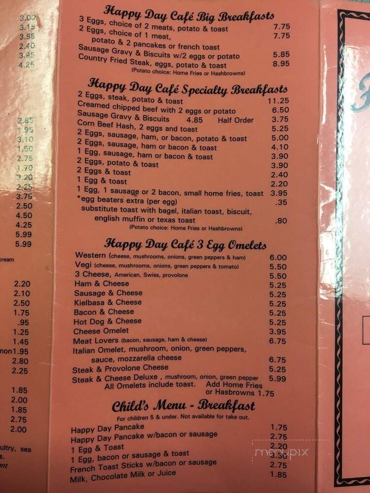 Happy Day Cafe - Leechburg, PA menu_pic