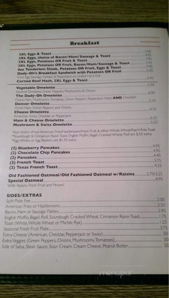 Dady-Oh's - Waukesha, WI menu_pic