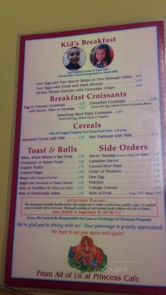 Princess Cafe - East Troy, WI menu_pic