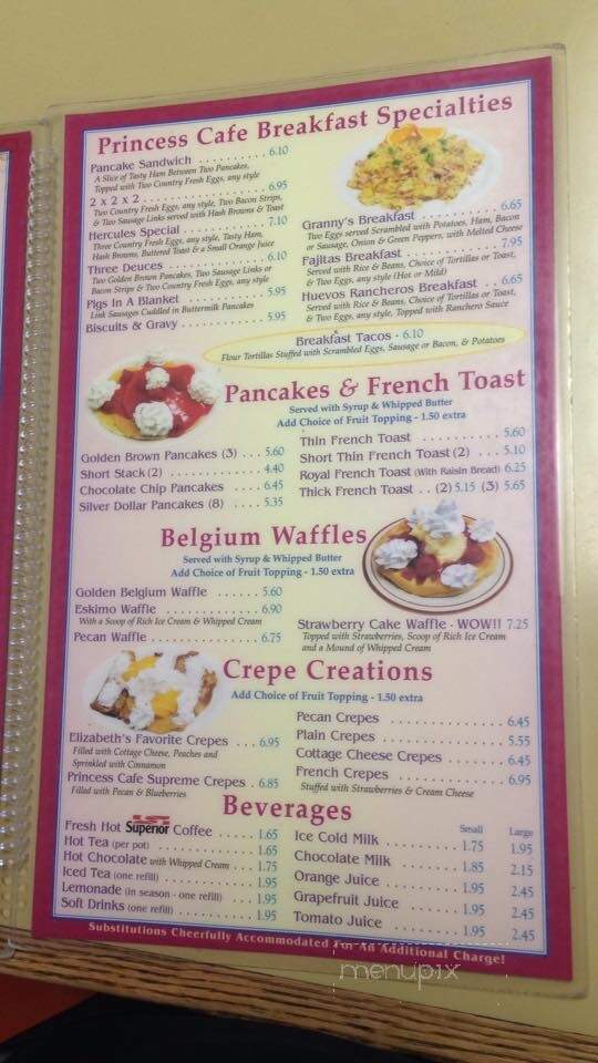 Princess Cafe - East Troy, WI menu_pic