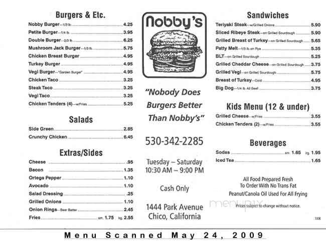 Nobby's - Chico, CA menu_pic