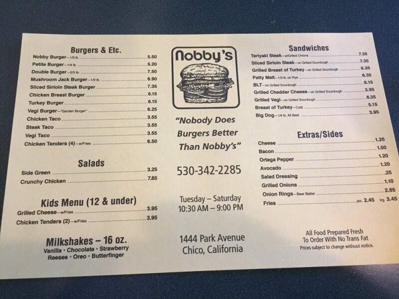 Nobby's - Chico, CA menu_pic