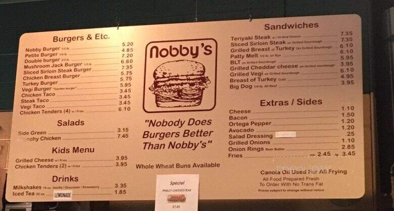 Nobby's - Chico, CA menu_pic
