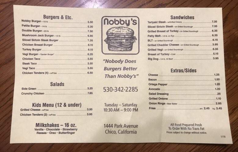 Nobby's - Chico, CA menu_pic