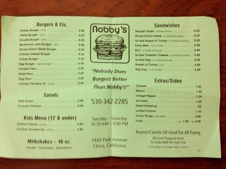 Nobby's - Chico, CA menu_pic