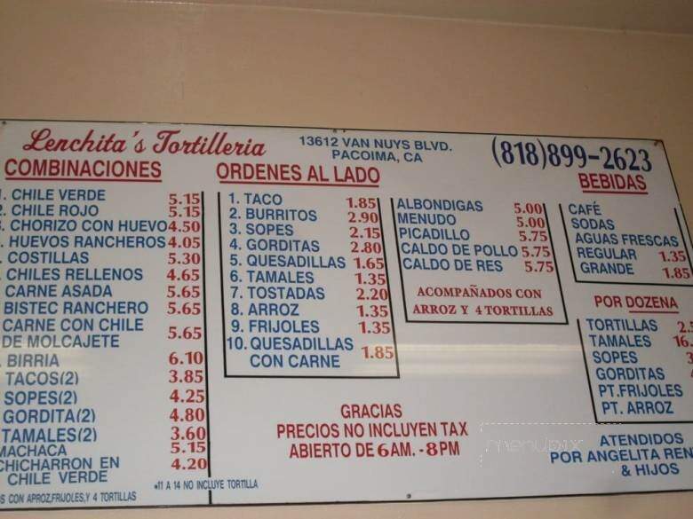 Lenchita's Tortillas Restaurnt - Pacoima, CA menu_pic