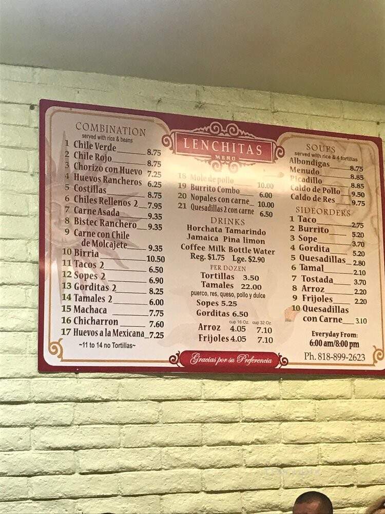 Lenchita's Tortillas Restaurnt - Pacoima, CA menu_pic