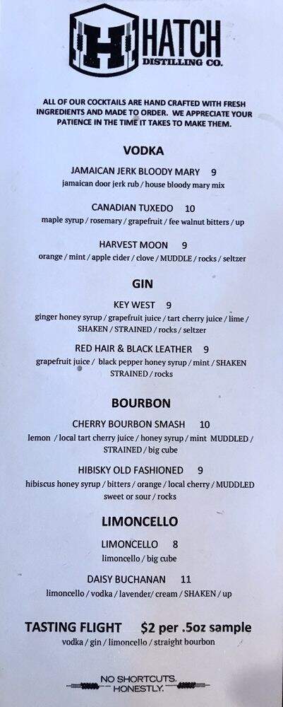 Hatch Distilling - Egg Harbor, WI menu_pic