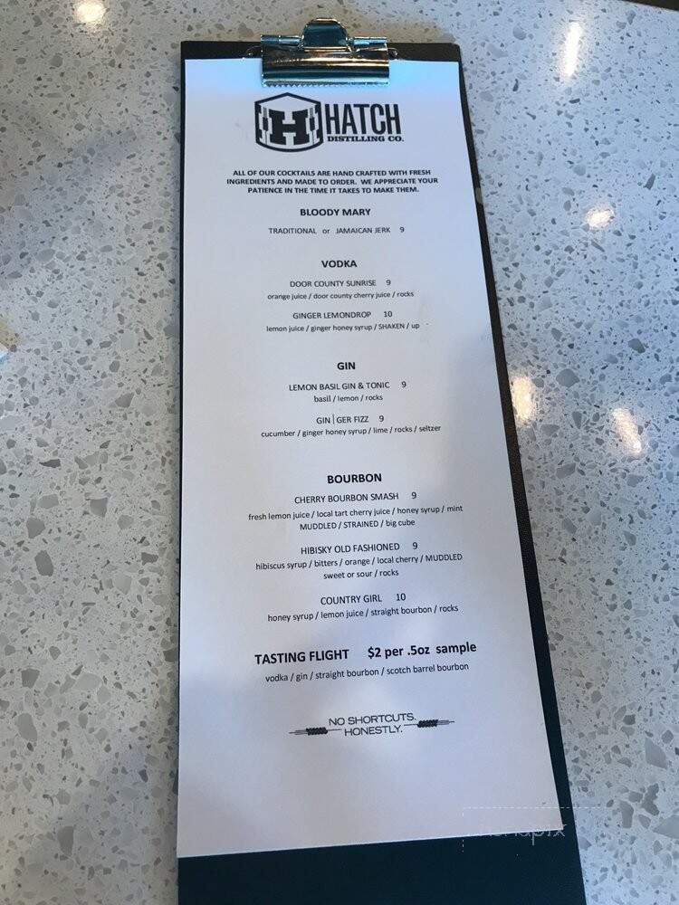 Hatch Distilling - Egg Harbor, WI menu_pic