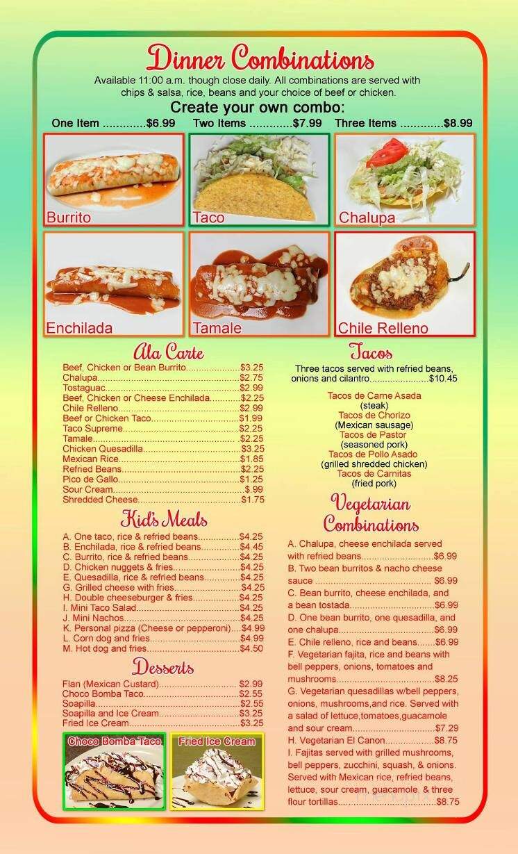 El Canon Mexican Restaurant - Greenfield, OH menu_pic