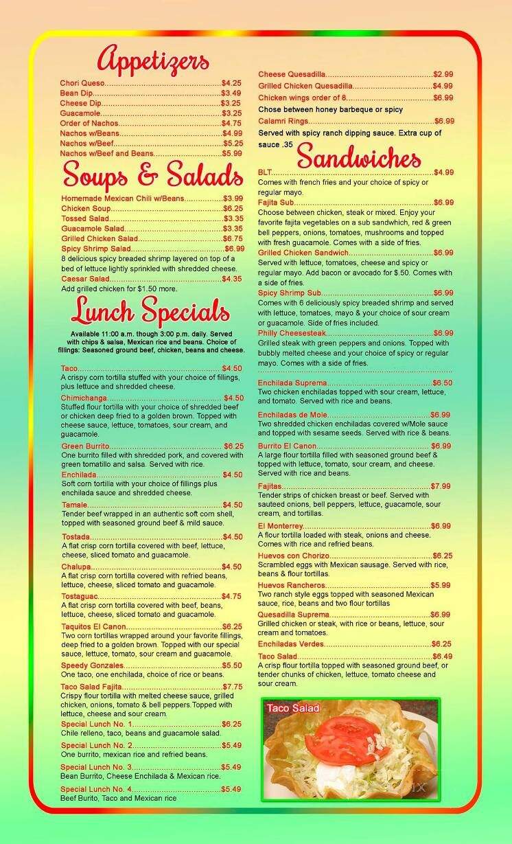 El Canon Mexican Restaurant - Greenfield, OH menu_pic